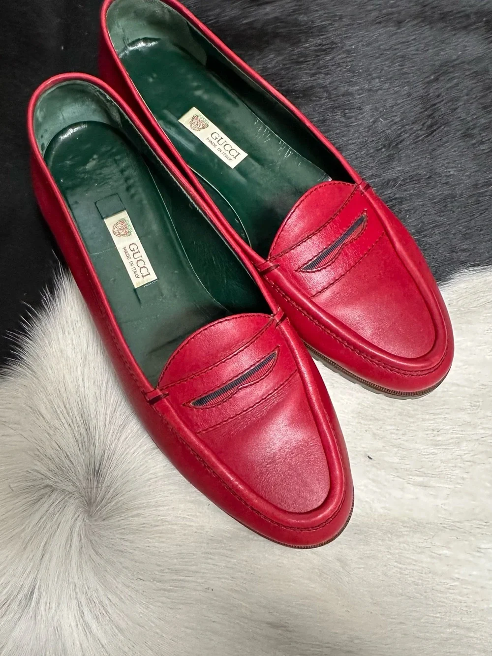red gucci dress shoes GUCCI Horsebit Loafers Red Patent Flats